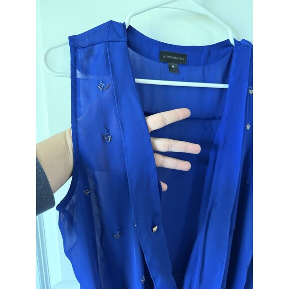 Worthington Women's Blue Sleeveless Studded Draped Blouse Top XL‎ - Picture 4 of 10